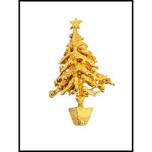 Vintage Raffine Signed Gold Color Christmas Tree Chunky 3D Brooch Pin
